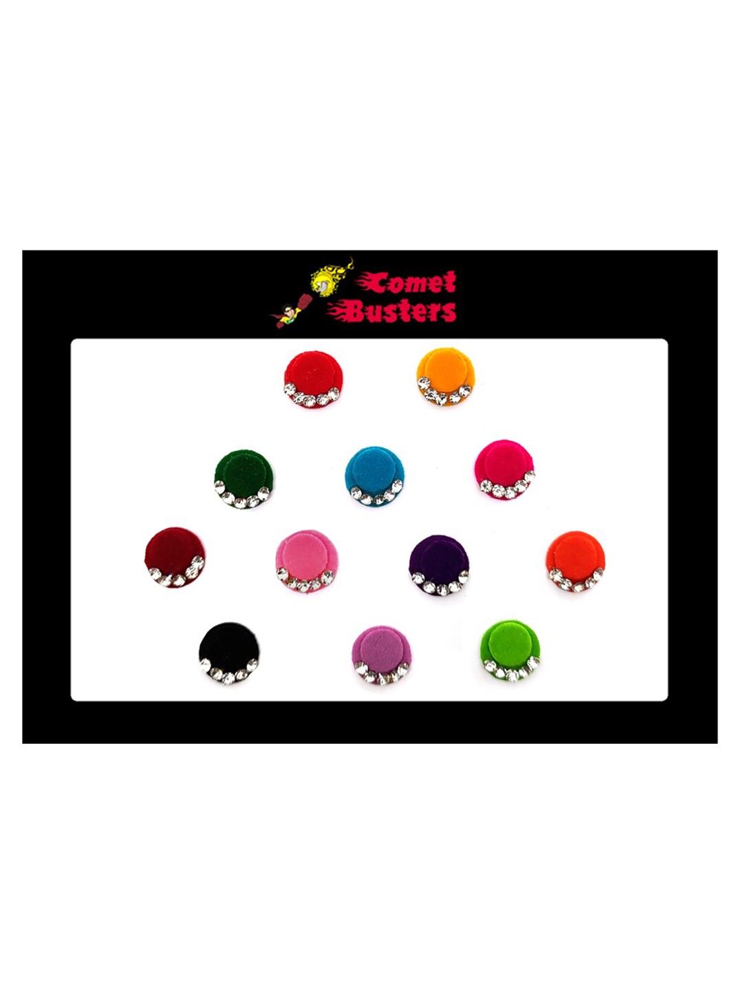

Comet Busters 12 Pcs Embellished Reusable Designer Bindis - Multicoloured, Multi