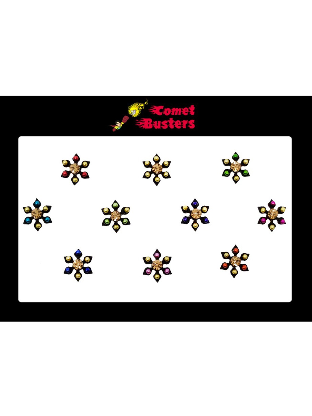 

Comet Busters 10 Pcs Embellished Reusable Floral Bindis - Multicoloured, Multi