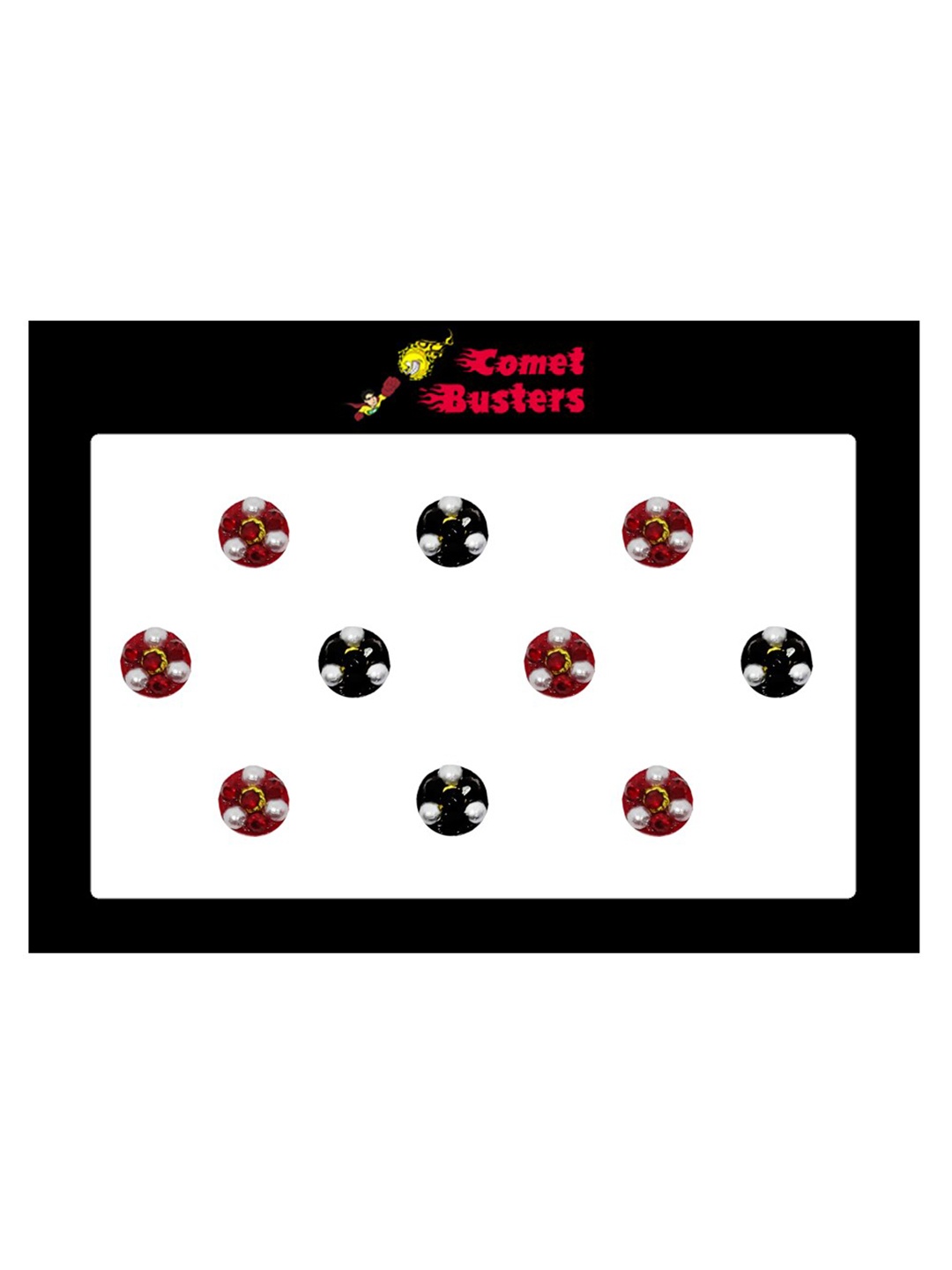 

Comet Busters 10 Pcs Embellished Reusable Designer Bindis - Black & Maroon