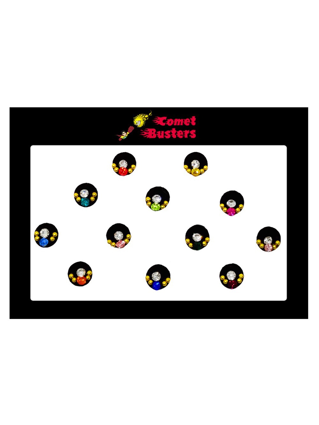 

Comet Busters 12 Pcs Embellished Reusable Designer Bindis - Multicoloured, Multi