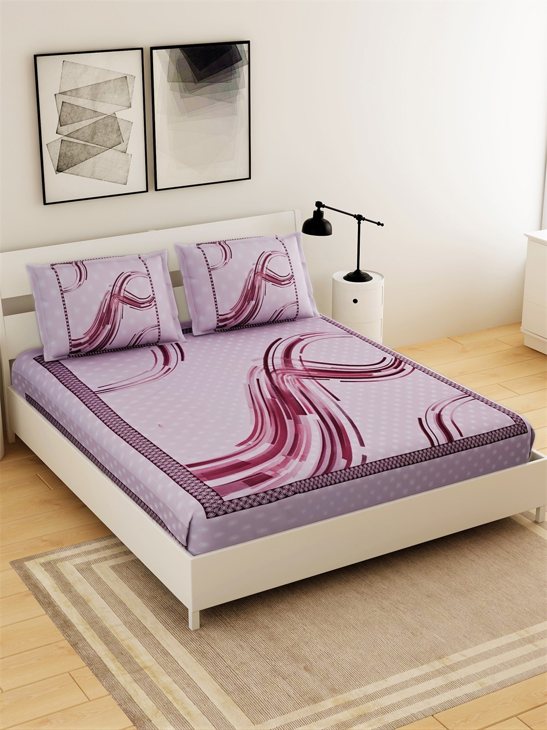 

Salona Bichona Purple & Red Graphic 210 TC King Bedsheet with 2 Pillow Covers