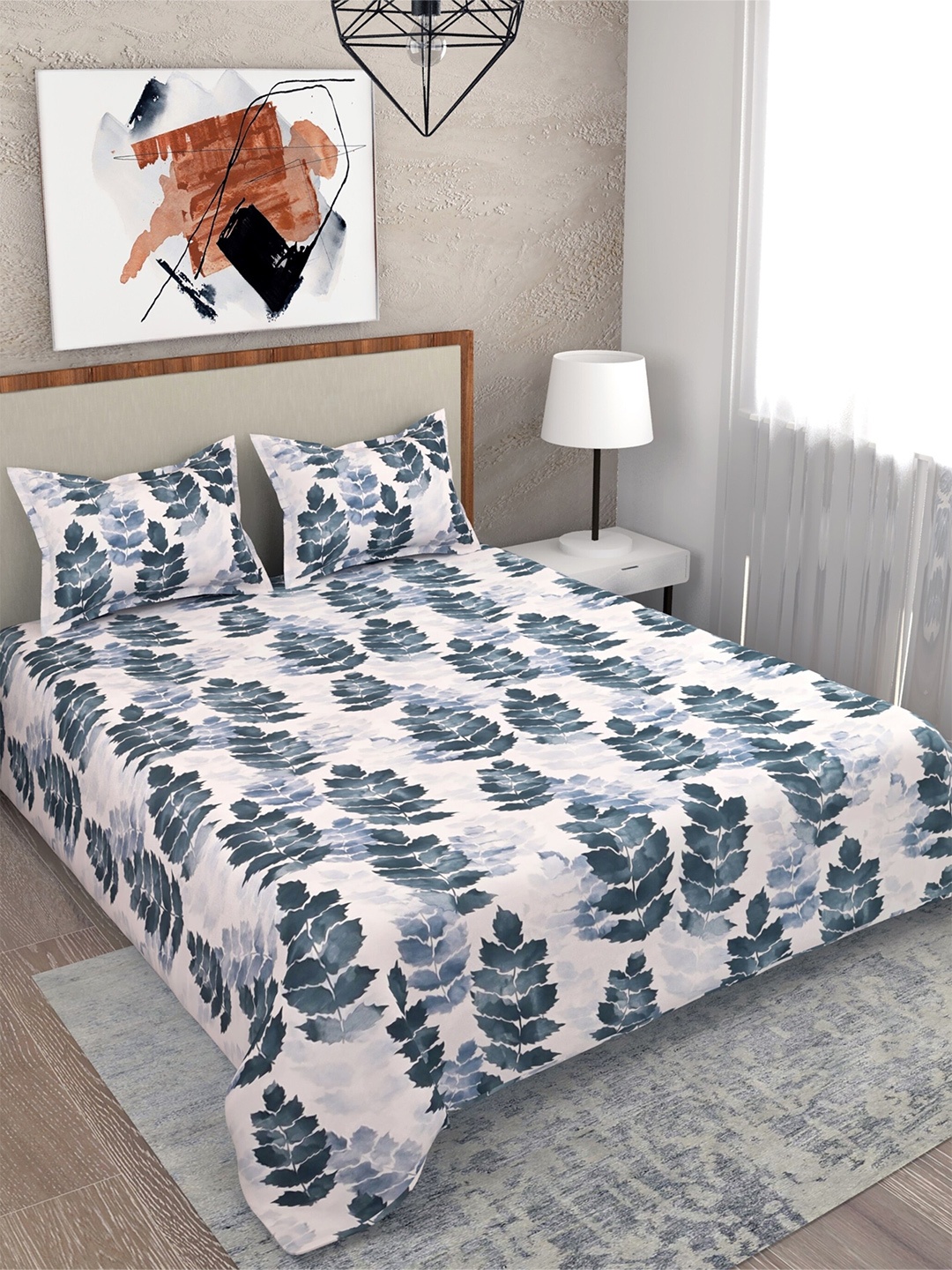 

Salona Bichona Grey & White Floral 180 TC Queen Bedsheet with 2 Pillow Covers