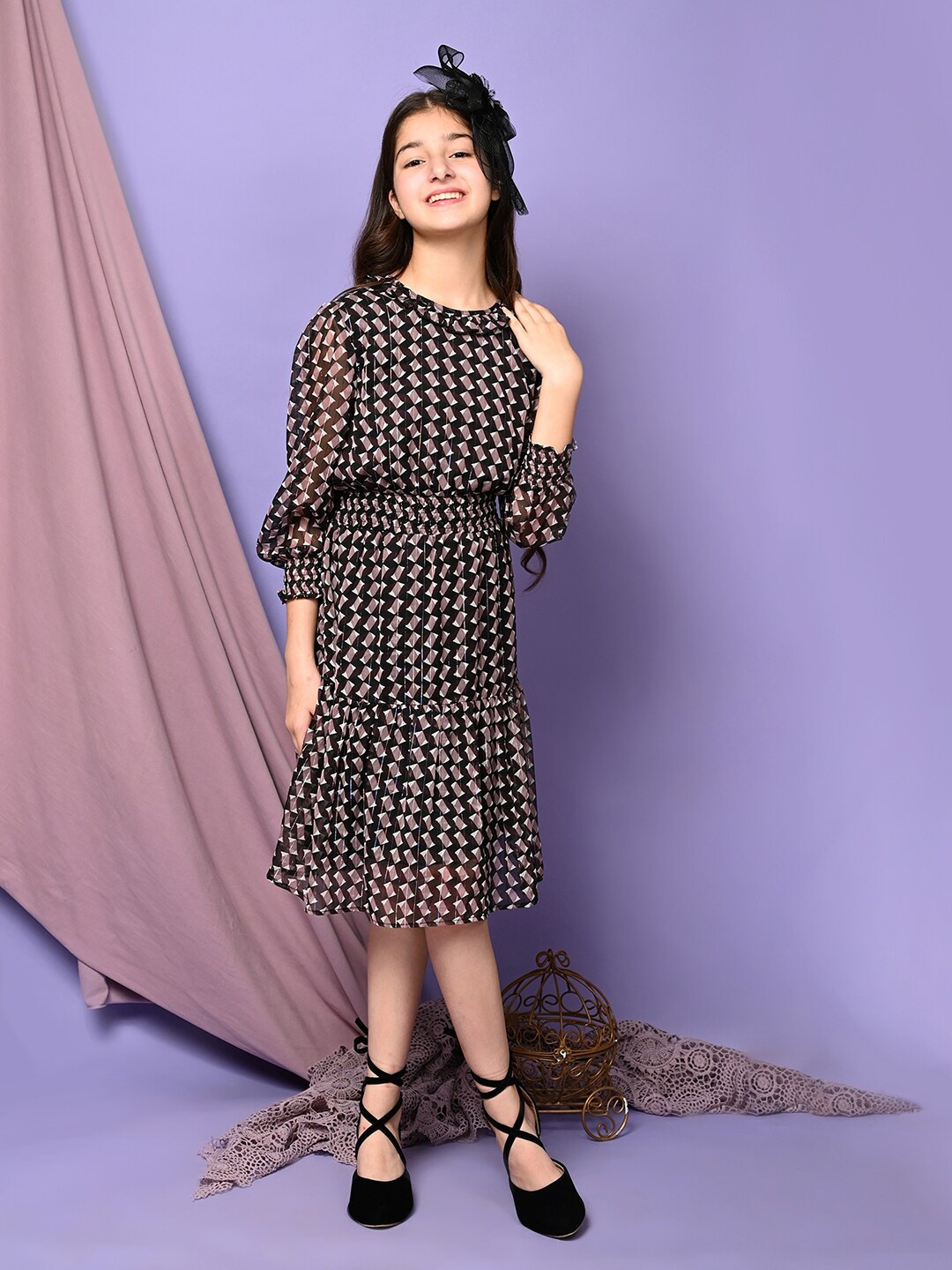

LilPicks Black A-Line Long Sleeve Dress