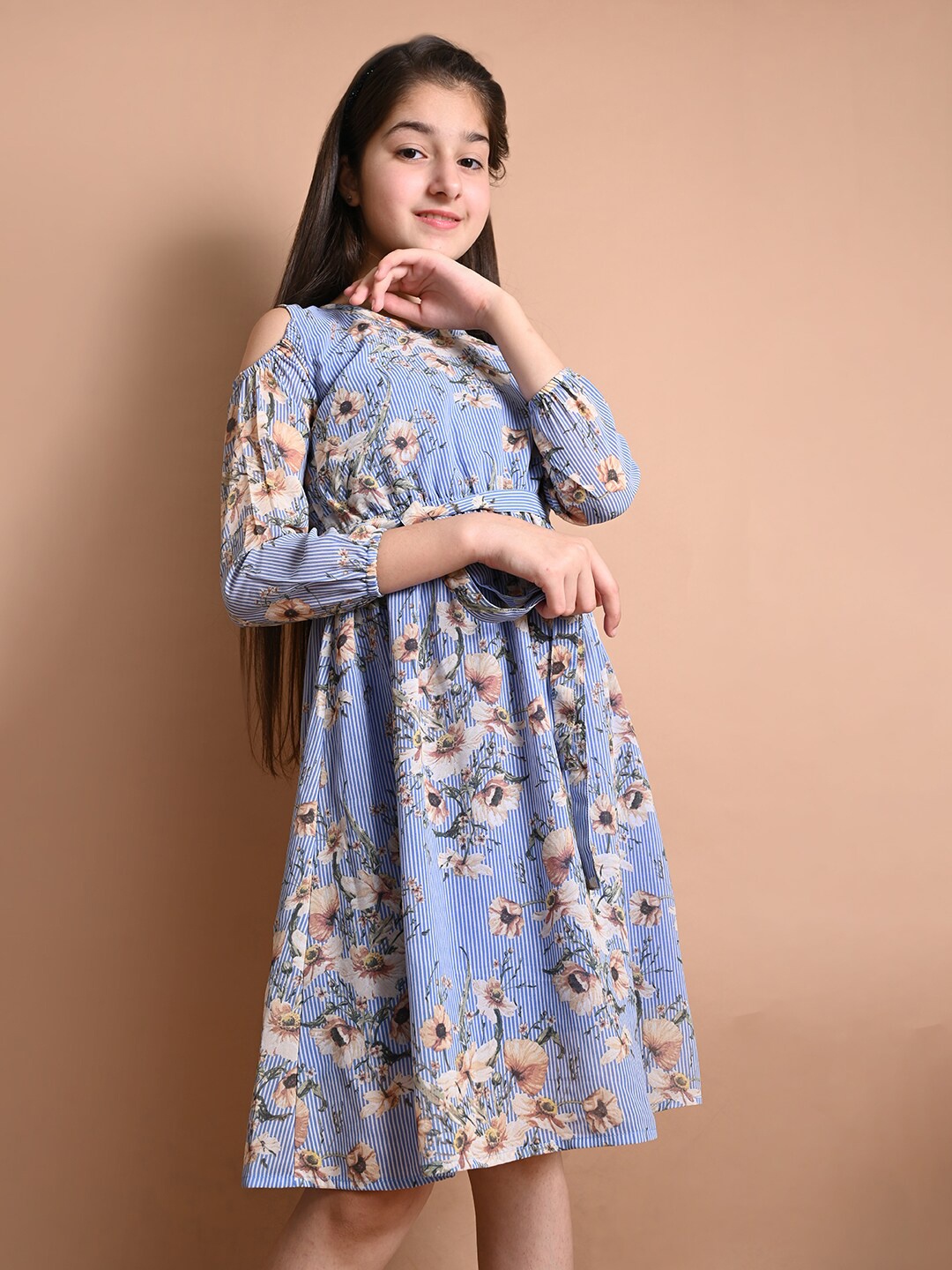 

LilPicks Blue Floral Printed Georgette Dress