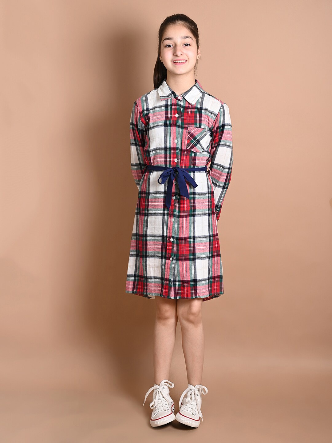 

LilPicks Girls Red Checked Shirt Dress