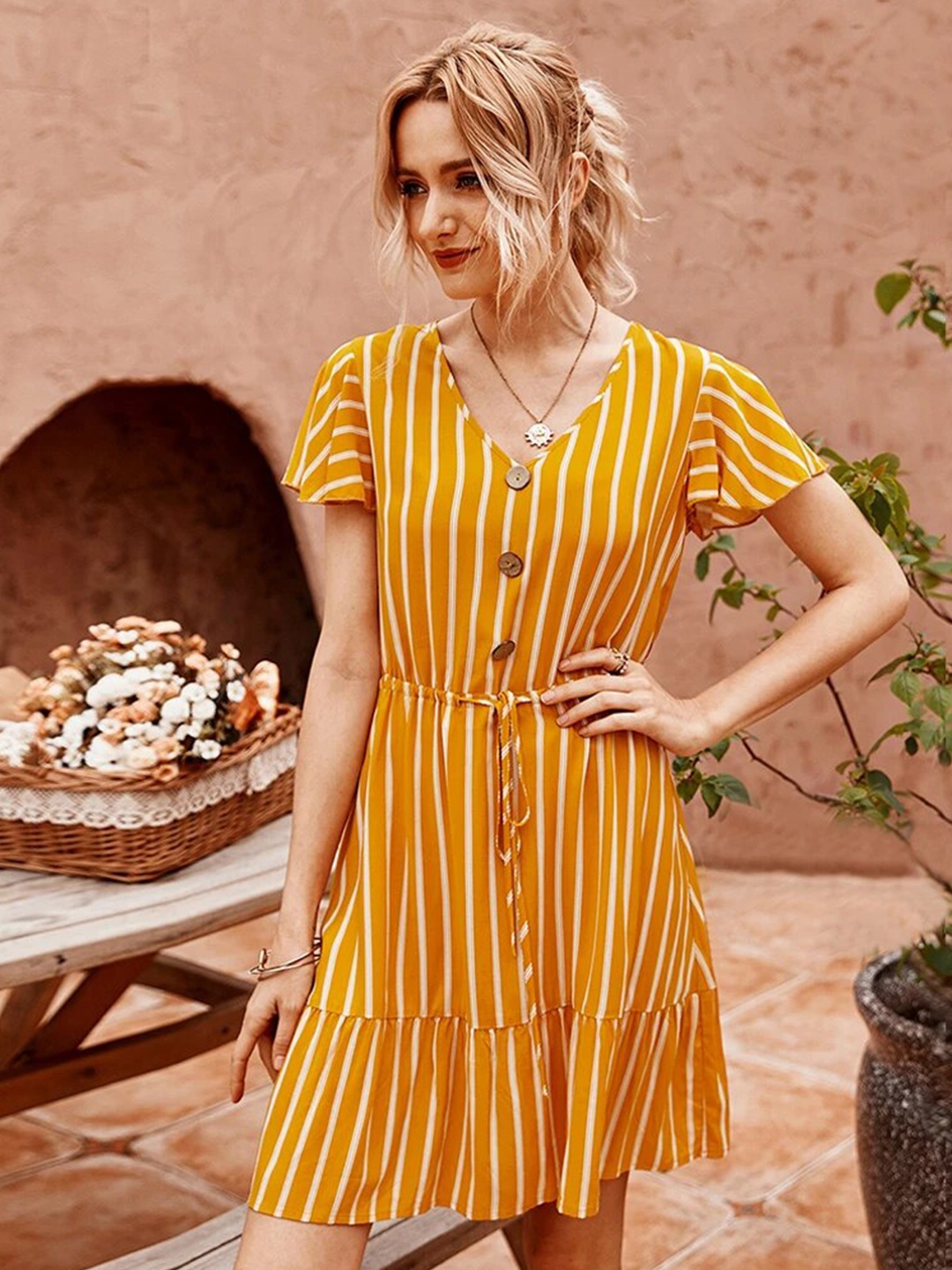 

La Aimee Women Alluring Yellow Striped Dress