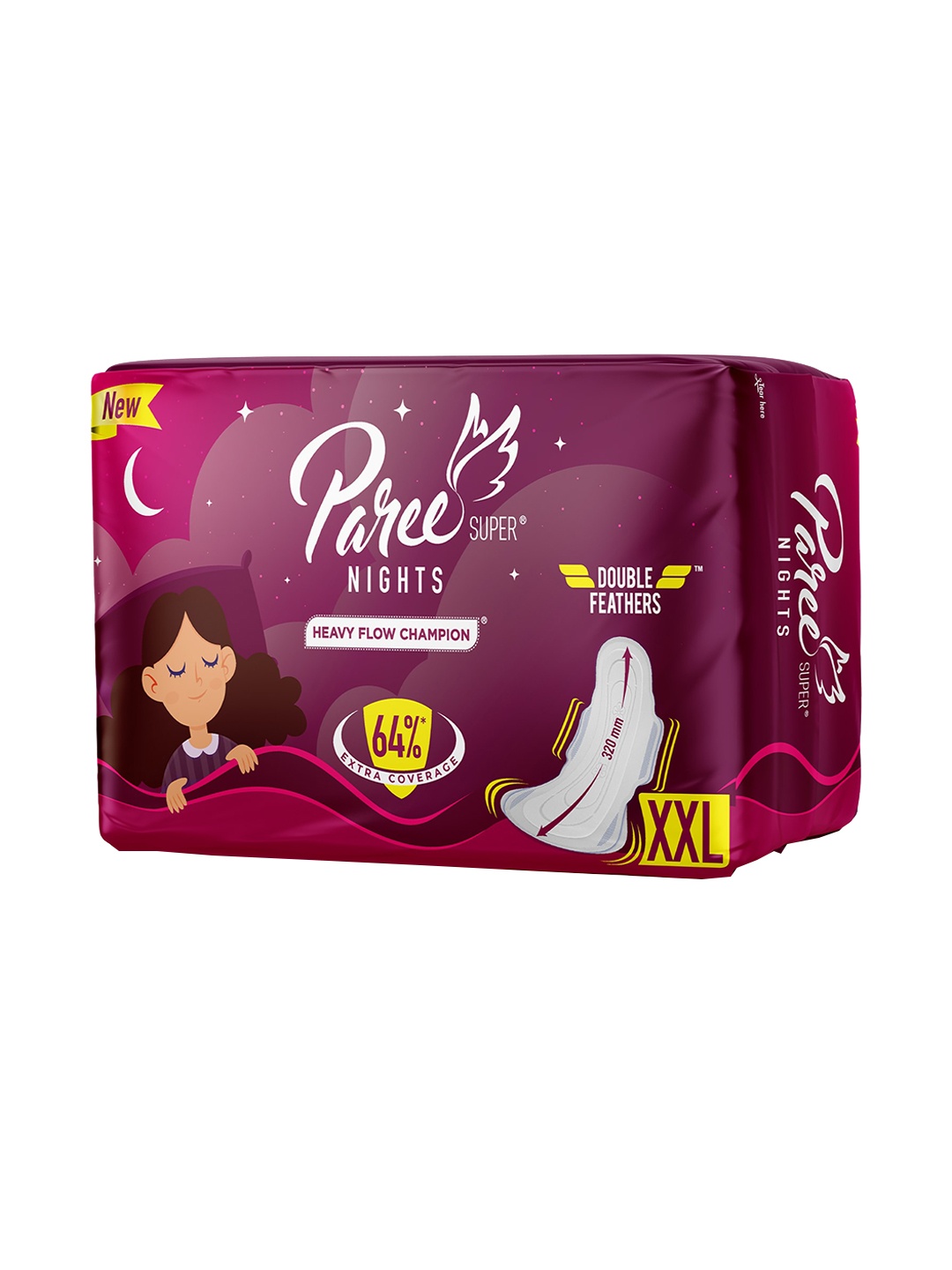 

Paree Double Feathers Nights Heavy Flow Champion XXL Sanitary Pads - 30 Pads, Maroon