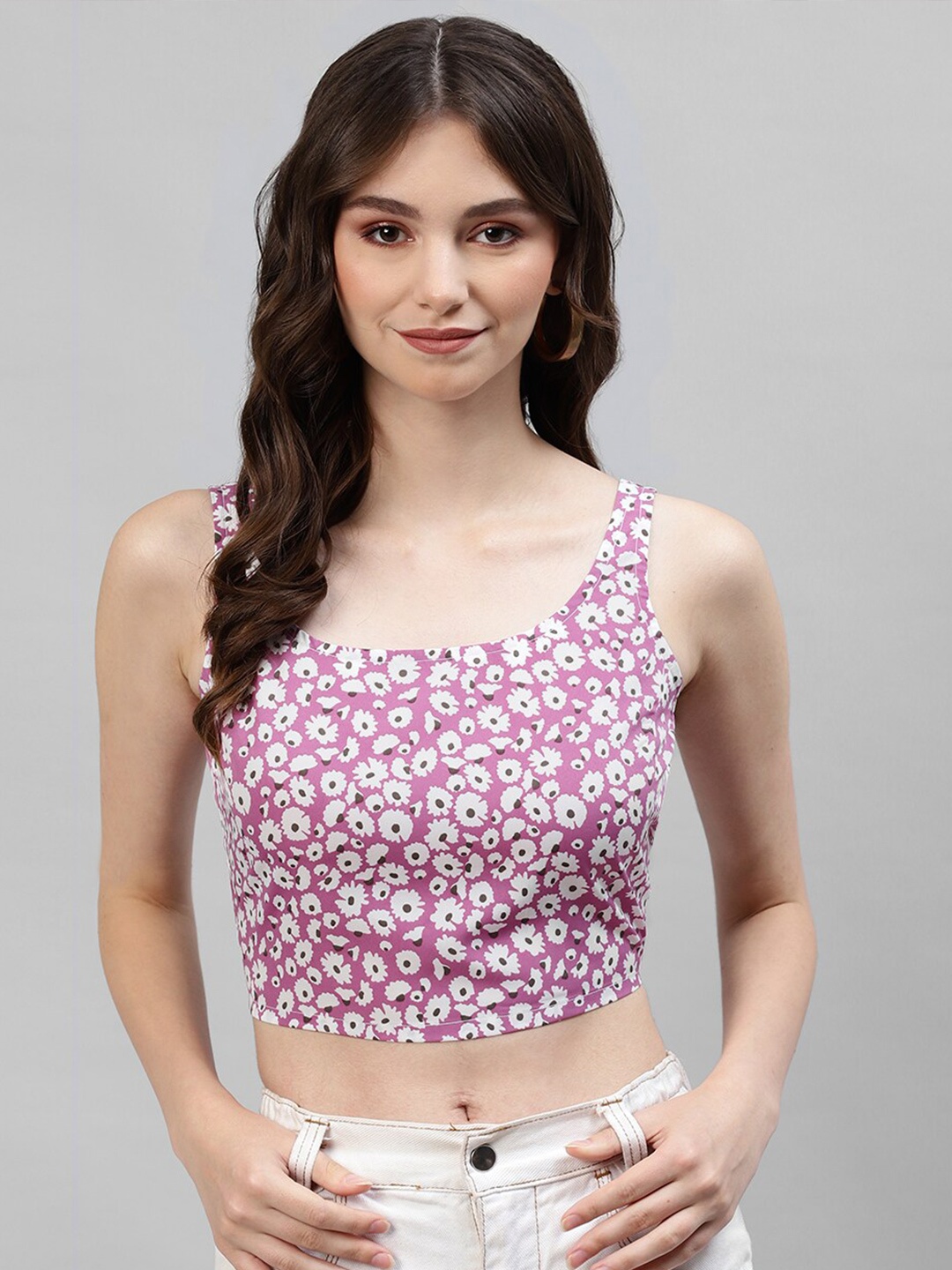 

DEEBACO Lavender Floral Print Crop Top