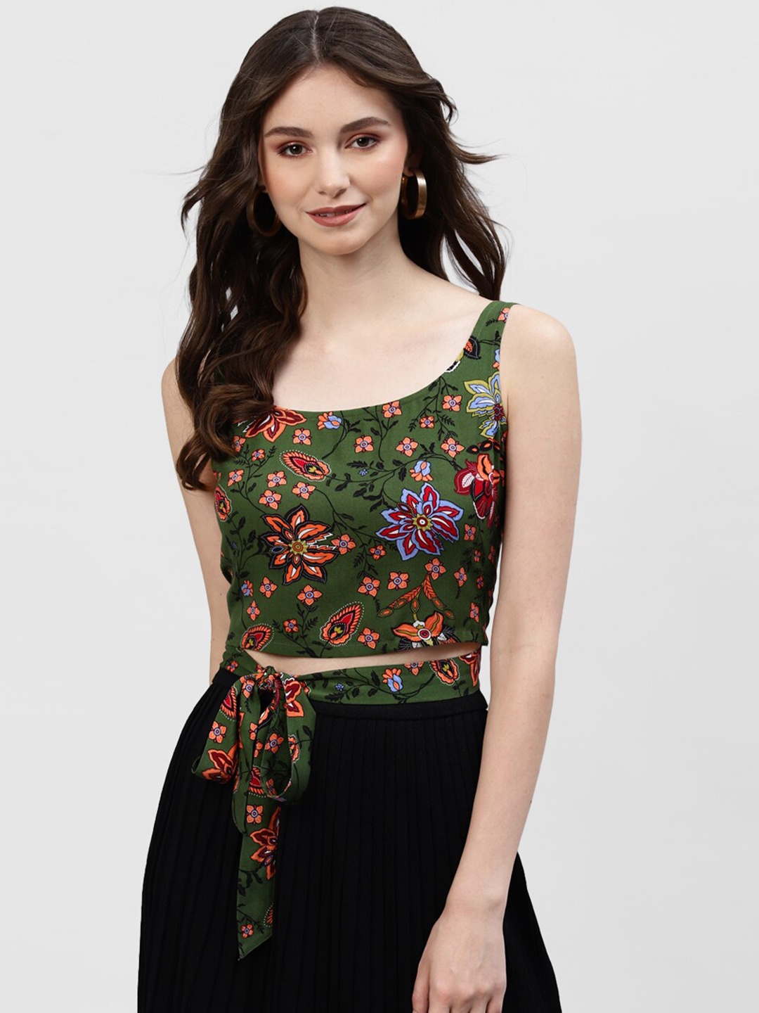 

DEEBACO Green Floral Print Crop Top