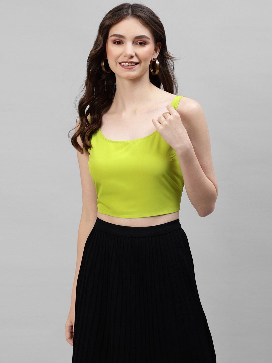 

DEEBACO Scoop Neck Sleeveless Styled Back Crop Top, Fluorescent green