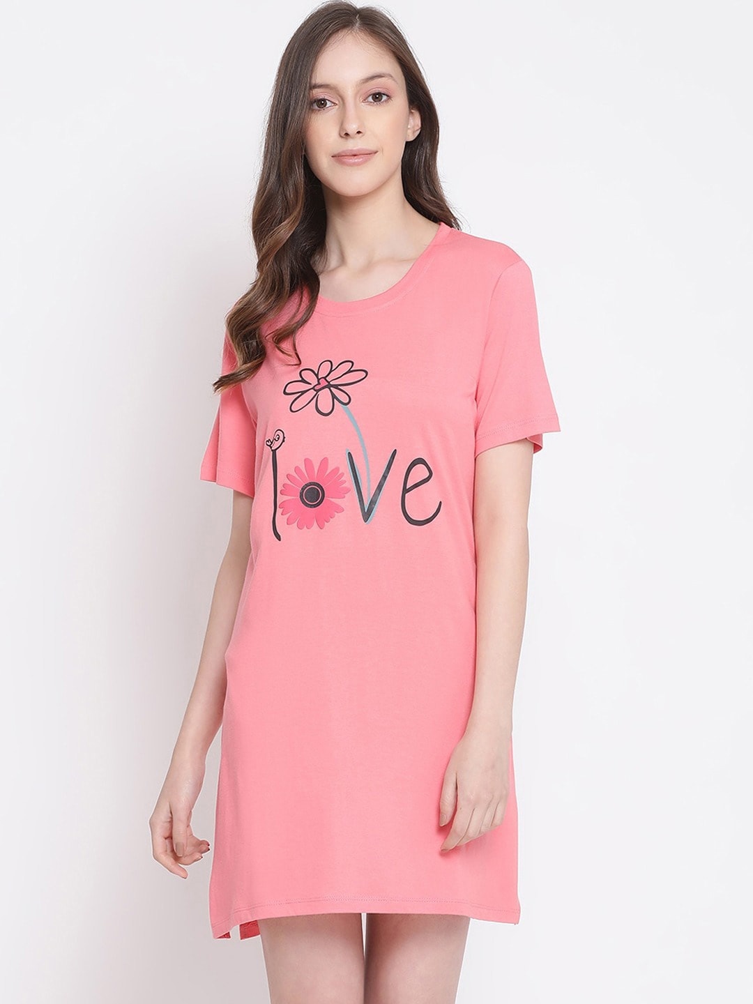

Kanvin Women Pink Printed Pure Cotton Nightdress