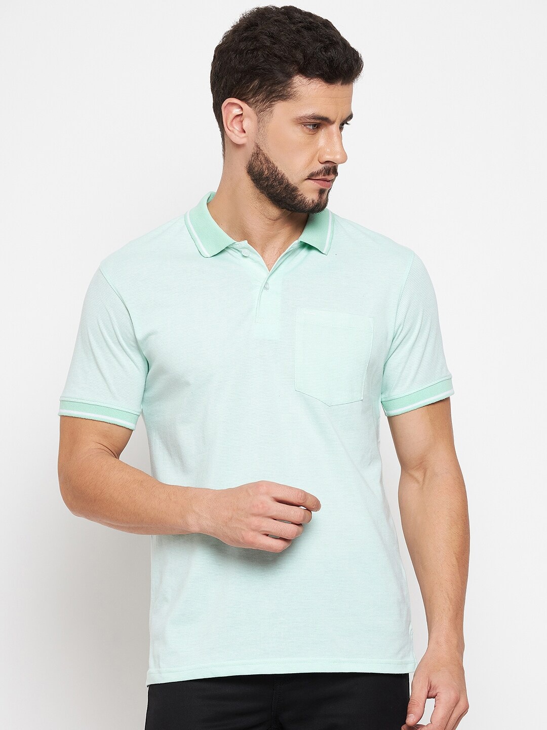 

Okane Men Green Polo Collar Cotton T-shirt