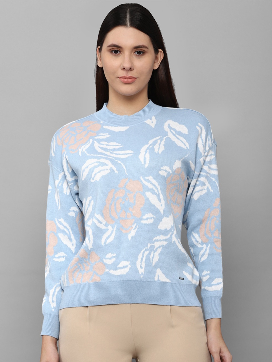 

Allen Solly Woman Women Blue & Off White Floral Printed Pure Cotton Pullover Sweater