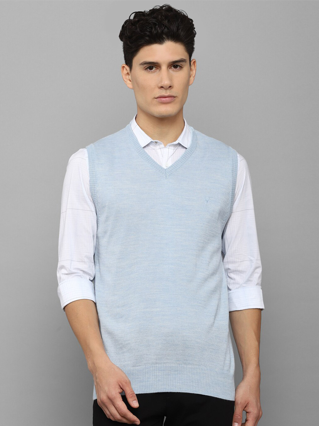 

Allen Solly Men Blue Solid V-Neck Acrylic Sweater Vest