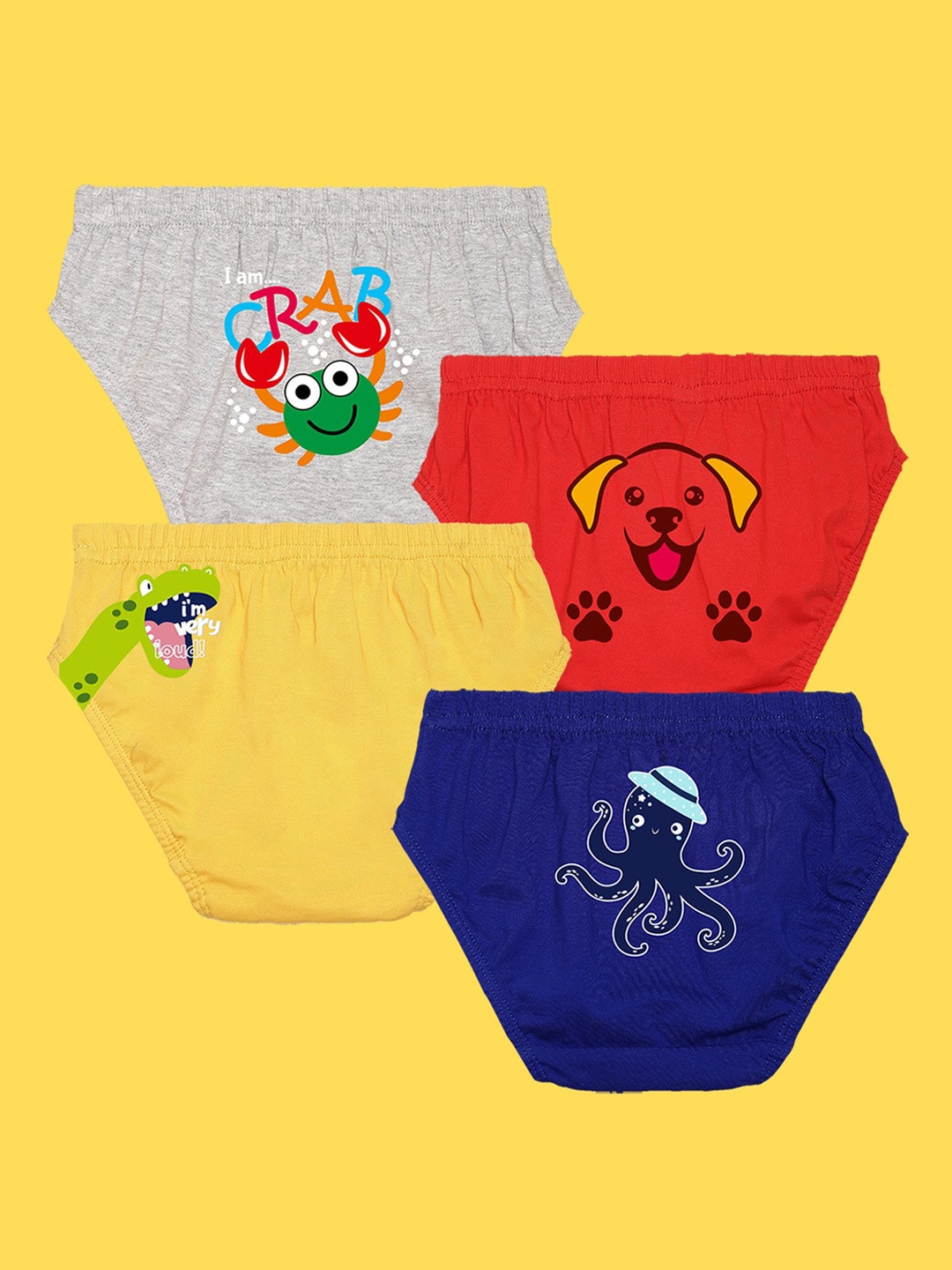 

NUSYL Boys Pack Of 4 Printed Cotton Anti -Microbial Basic Brief, Grey
