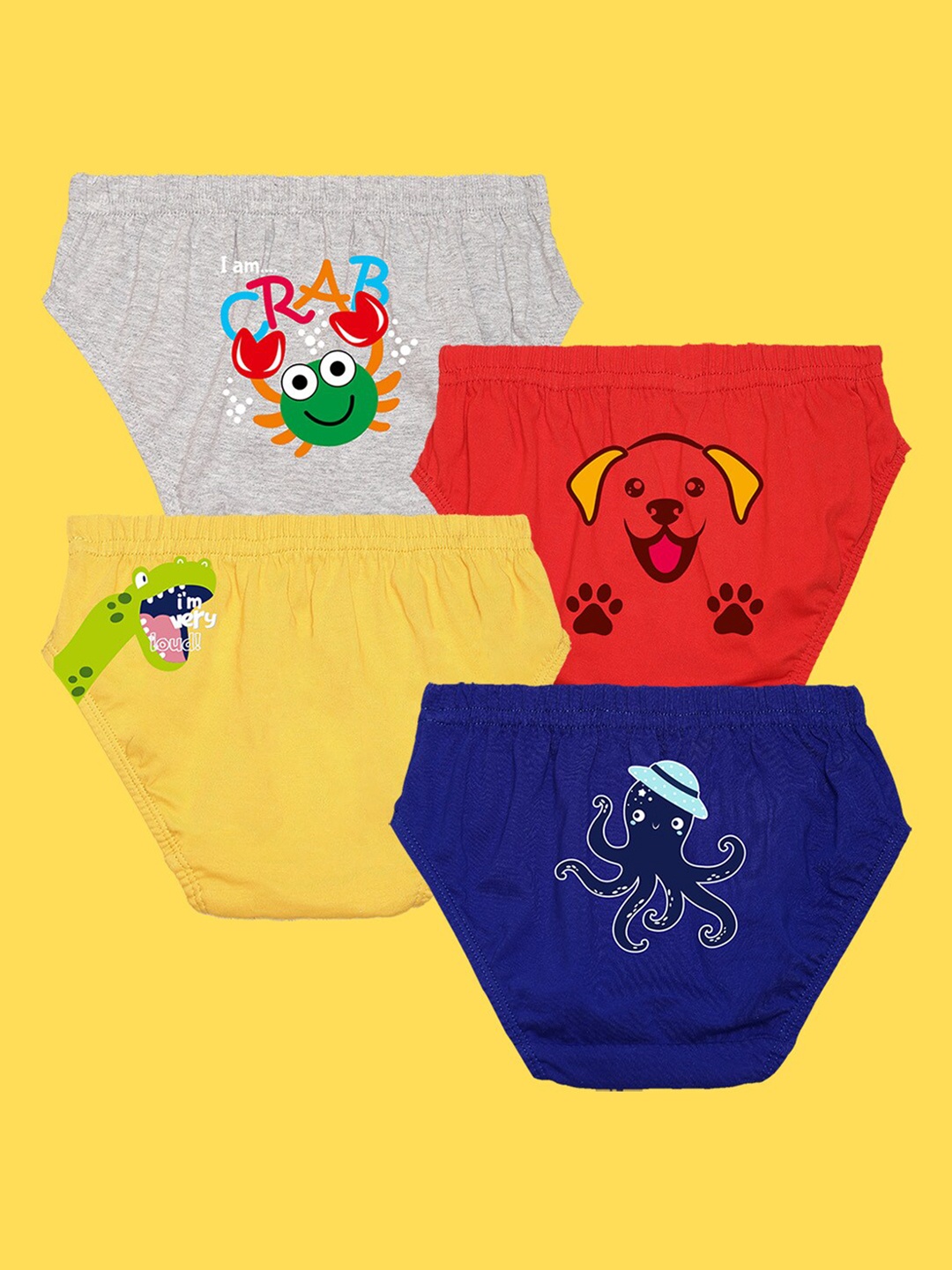 

NUSYL Boys Pack Of 4 Printed Cotton Anti Microbial Basic Briefs NUBCBRFPO4.0004, Red