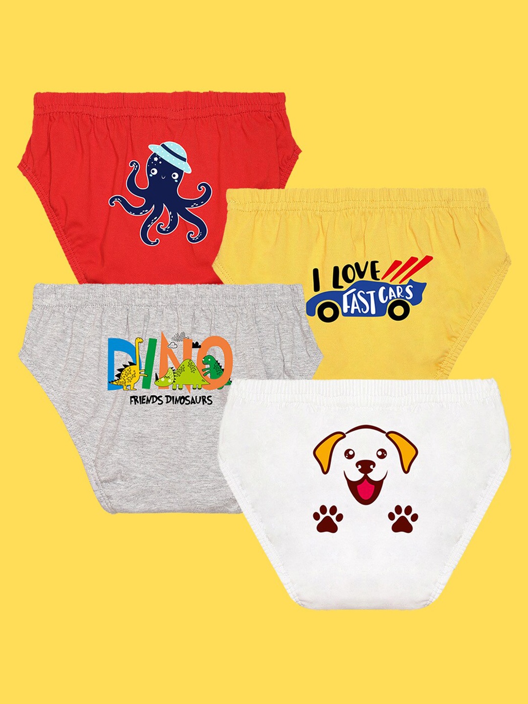 

NUSYL Boys Pack Of 4 Printed Cotton Anti Bacterial Basic Brief, Grey