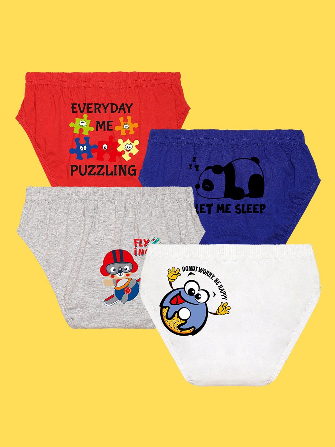 

NUSYL Boys Pack Of 4 Printed Anti Bacterial Cotton Basic Brief, White
