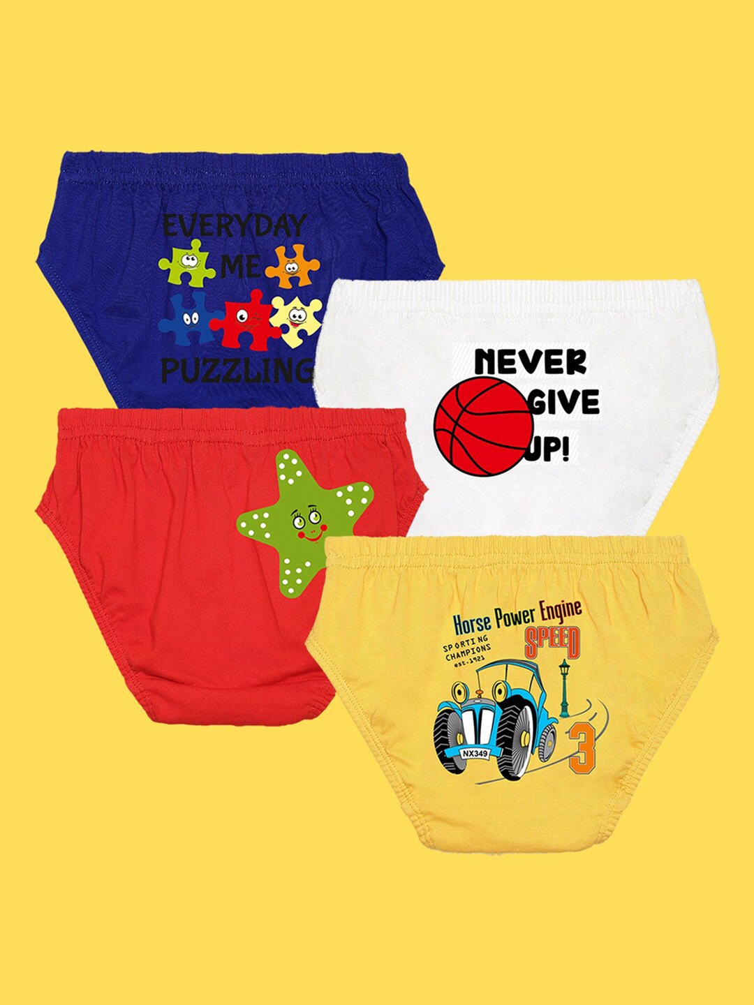 

NUSYL Boys Pack Of 4 Printed Pure Cotton Basic Briefs, Red