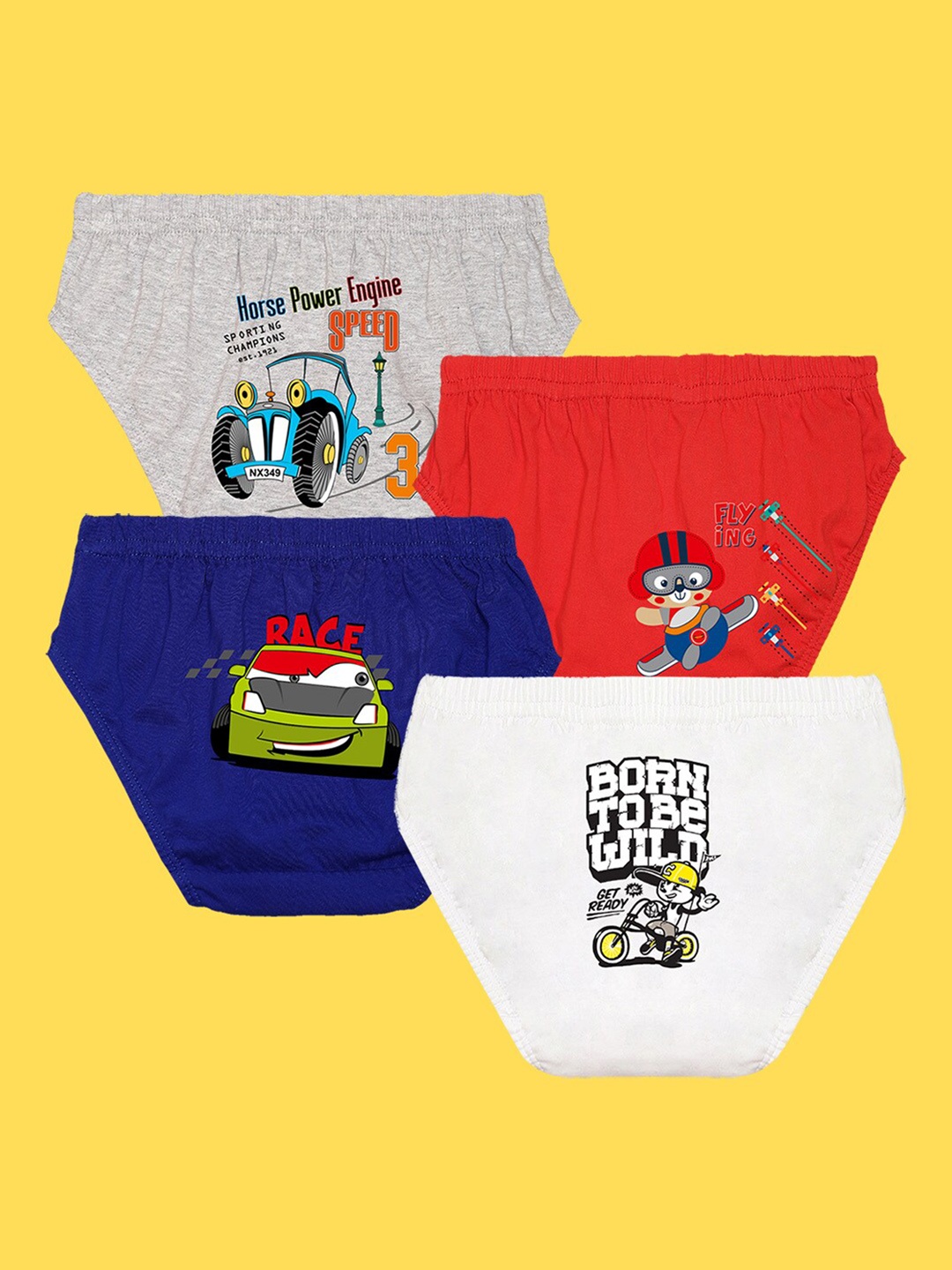 

NUSYL Boys Pack Of 4 Printed Cotton Basic Briefs NUBCBRFPO4.0034, Red