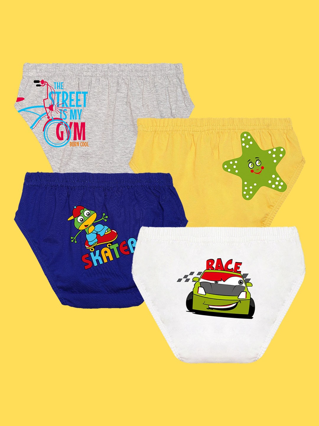 

NUSYL Boys Pack Of 4 Printed Pure Cotton Basic Briefs, Grey