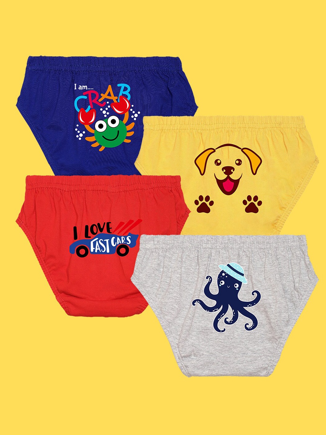 

NUSYL Boys Pack Of 4 Printed Pure Cotton Basic Briefs, Red