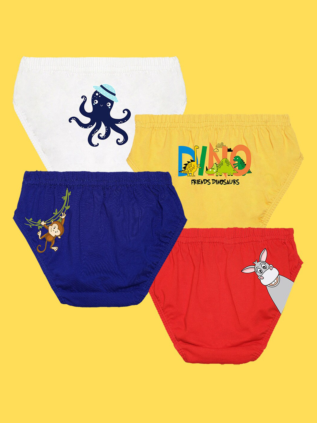 

NUSYL Boys Pack Of 4 Printed Pure Cotton Basic Briefs, Red