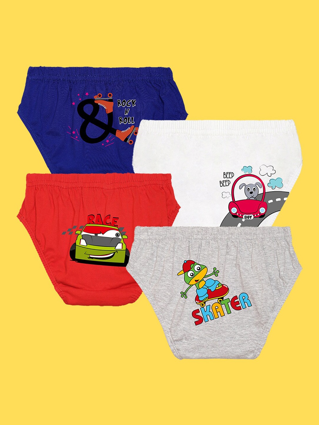 

NUSYL Boys Pack of 4 Printed Anti-Bacterial Pure Cotton Basic Briefs, Grey