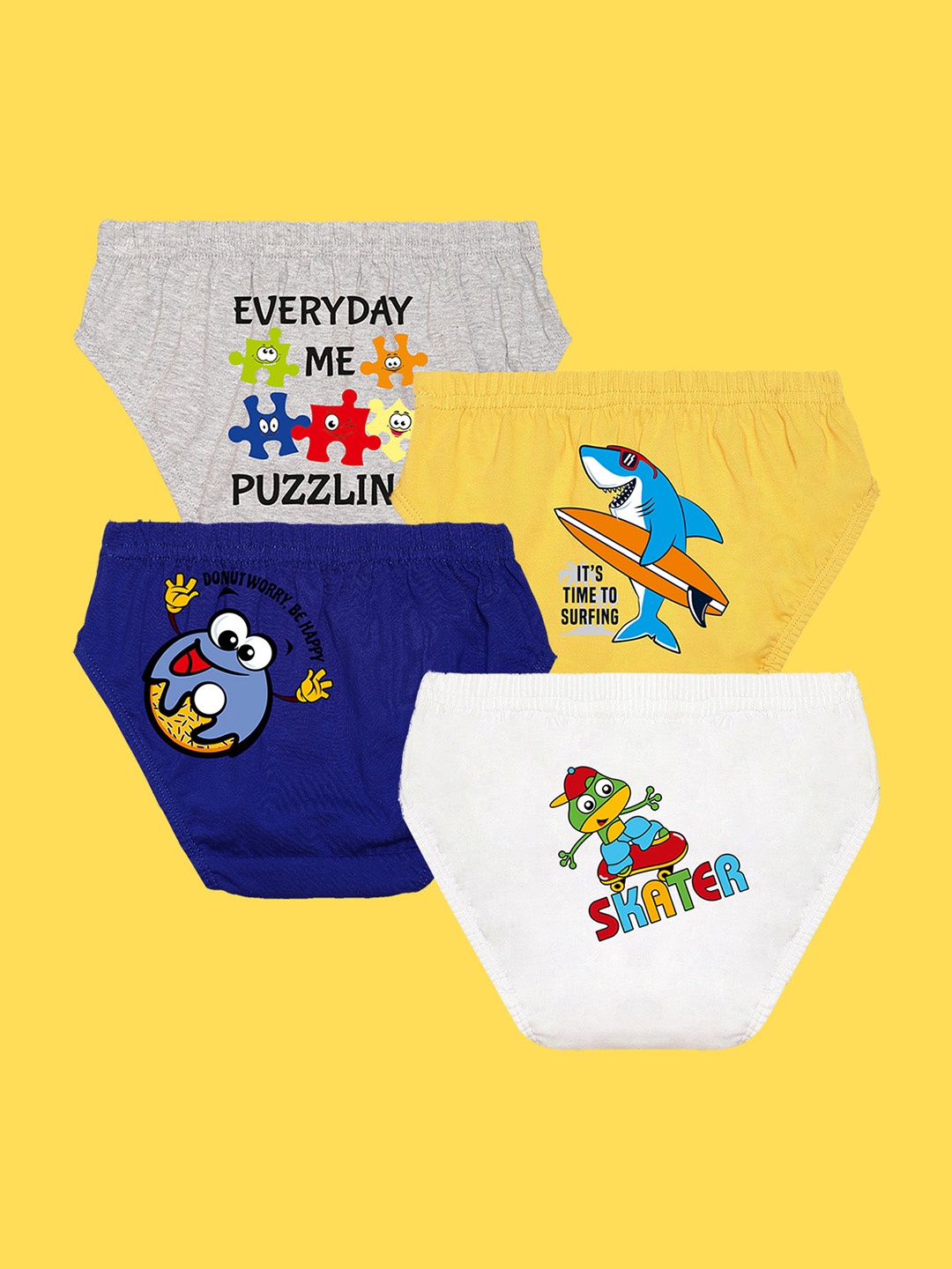 

NUSYL Boys Pack Of 4 Printed Cotton Basic Brief, Grey