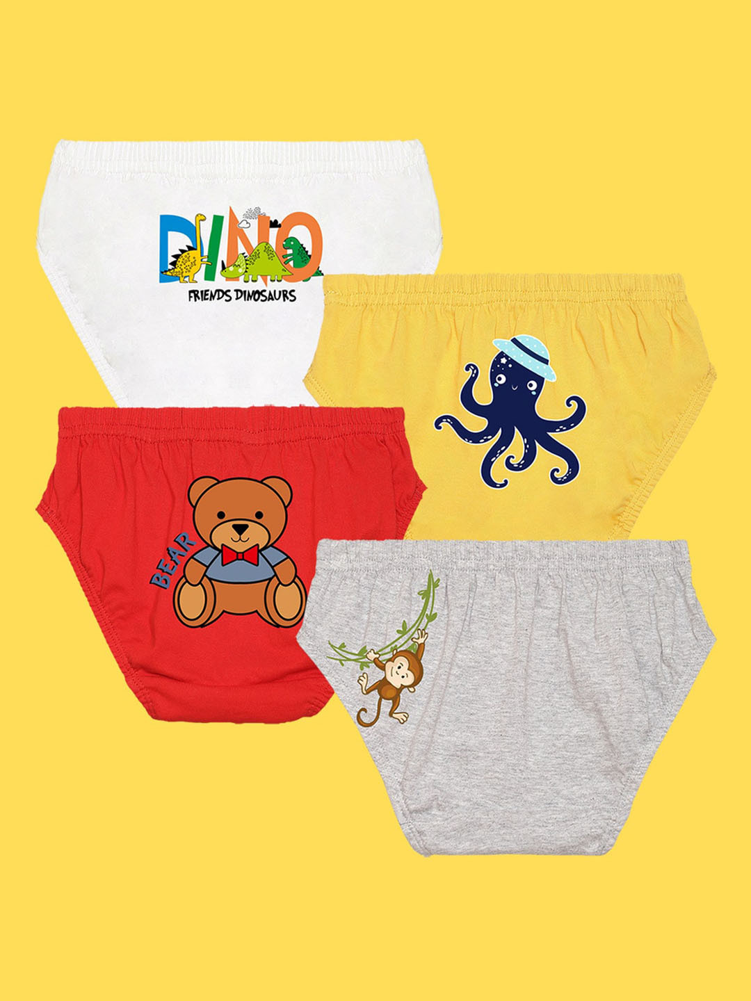 

NUSYL Boys Pack Of 4 Printed Pure Cotton Basic Briefs, Red