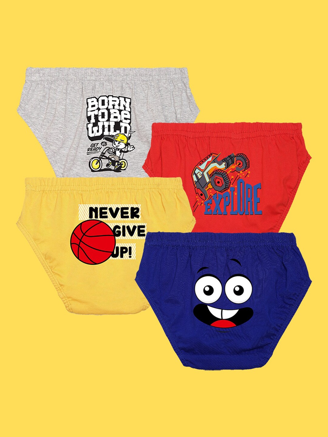 

NUSYL Boys Pack Of 4 Printed Cotton Basic Briefs NUBCBRFPO4.0027, Red
