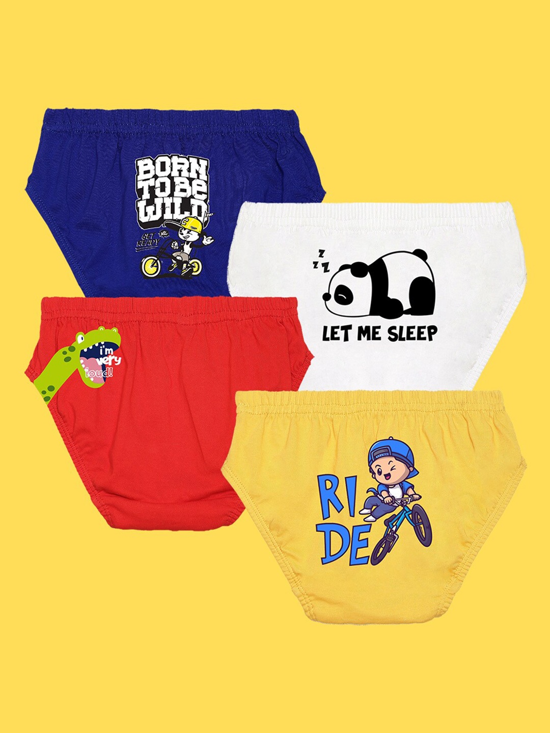 

NUSYL Boys Pack Of 4 Printed Pure Cotton Basic Briefs, Yellow