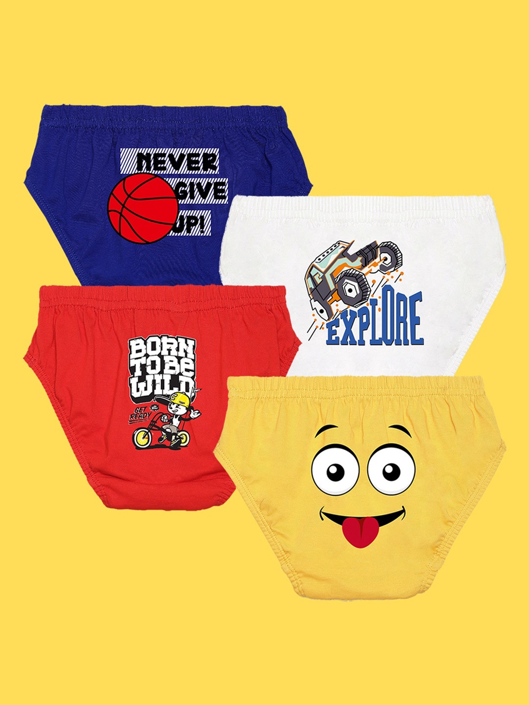 

NUSYL Boys Pack Of 4 Printed Cotton Basic Briefs NUBCBRFPO4.0028, Yellow
