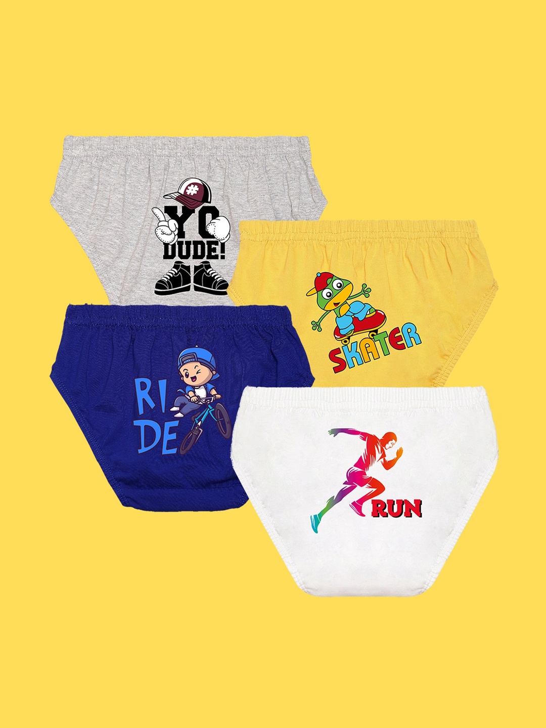 

NUSYL Set Of 4 Boys Printed Cotton Briefs, White