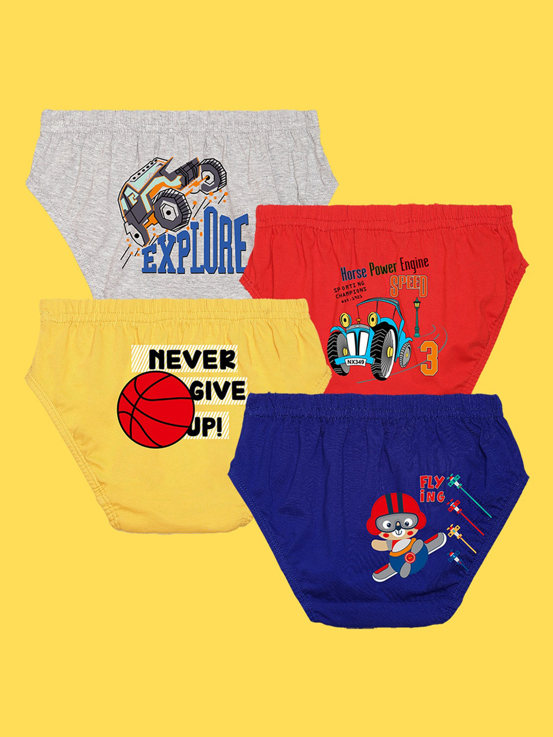 

NUSYL Boys Pack Of 4 Printed Cotton Basic Briefs, Red