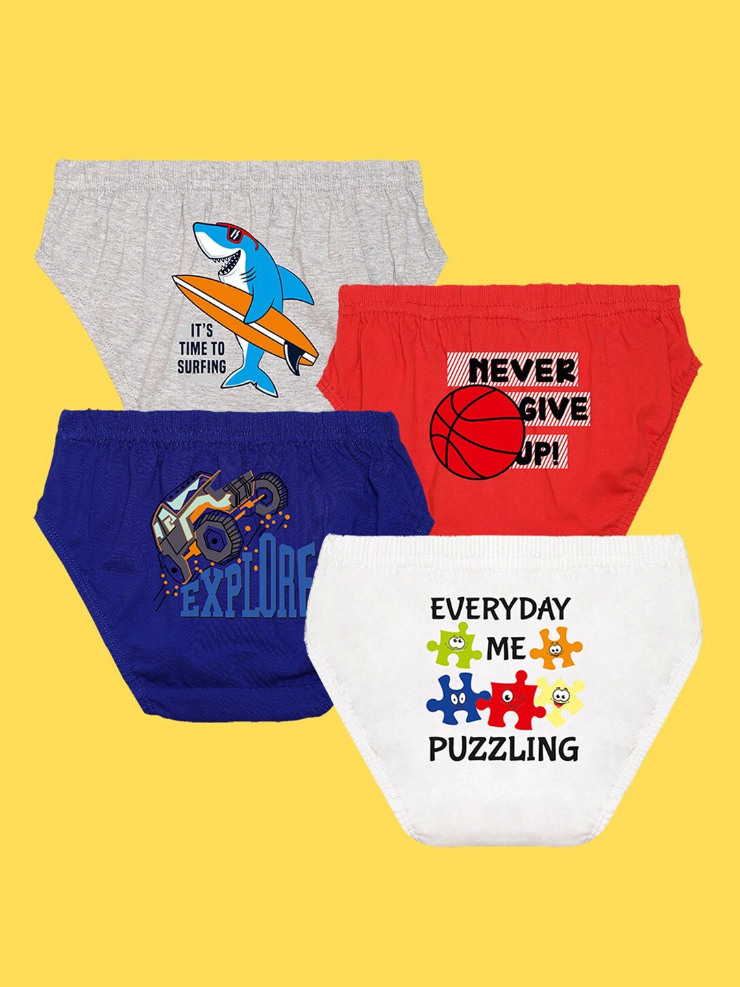 

NUSYL Boys Pack Of 4 Printed Cotton Basic Briefs NUBCBRFPO4.0029, White