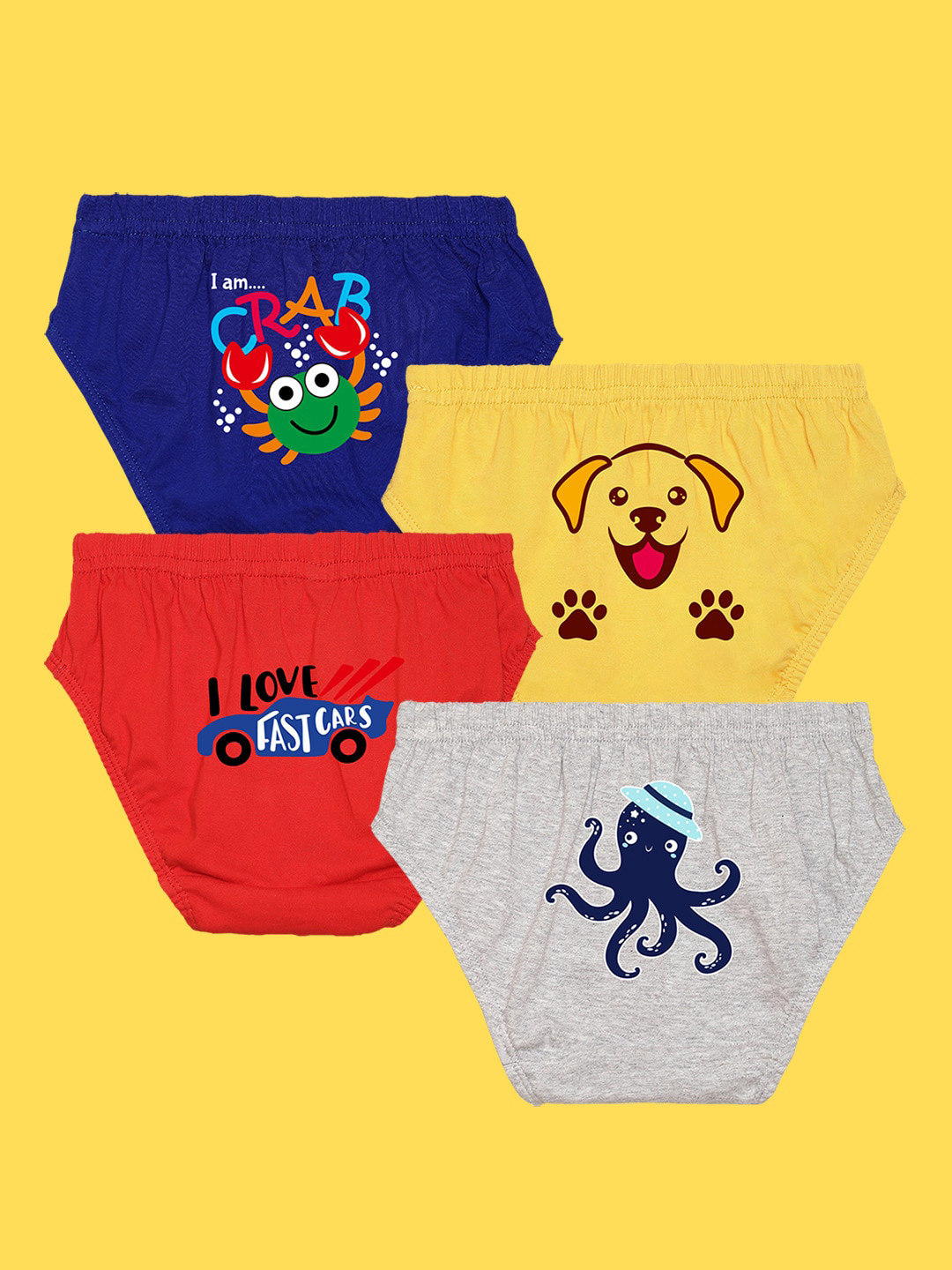 

NUSYL Boys Pack Of 3 Graphic Printed Pure Cotton Basic Briefs, Red