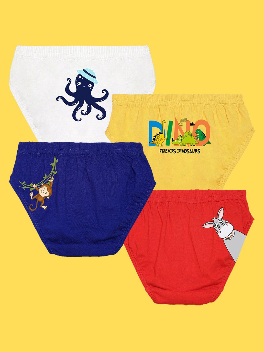 

NUSYL Boys Pack Of 4 Printed Cotton Basic Brief, Yellow