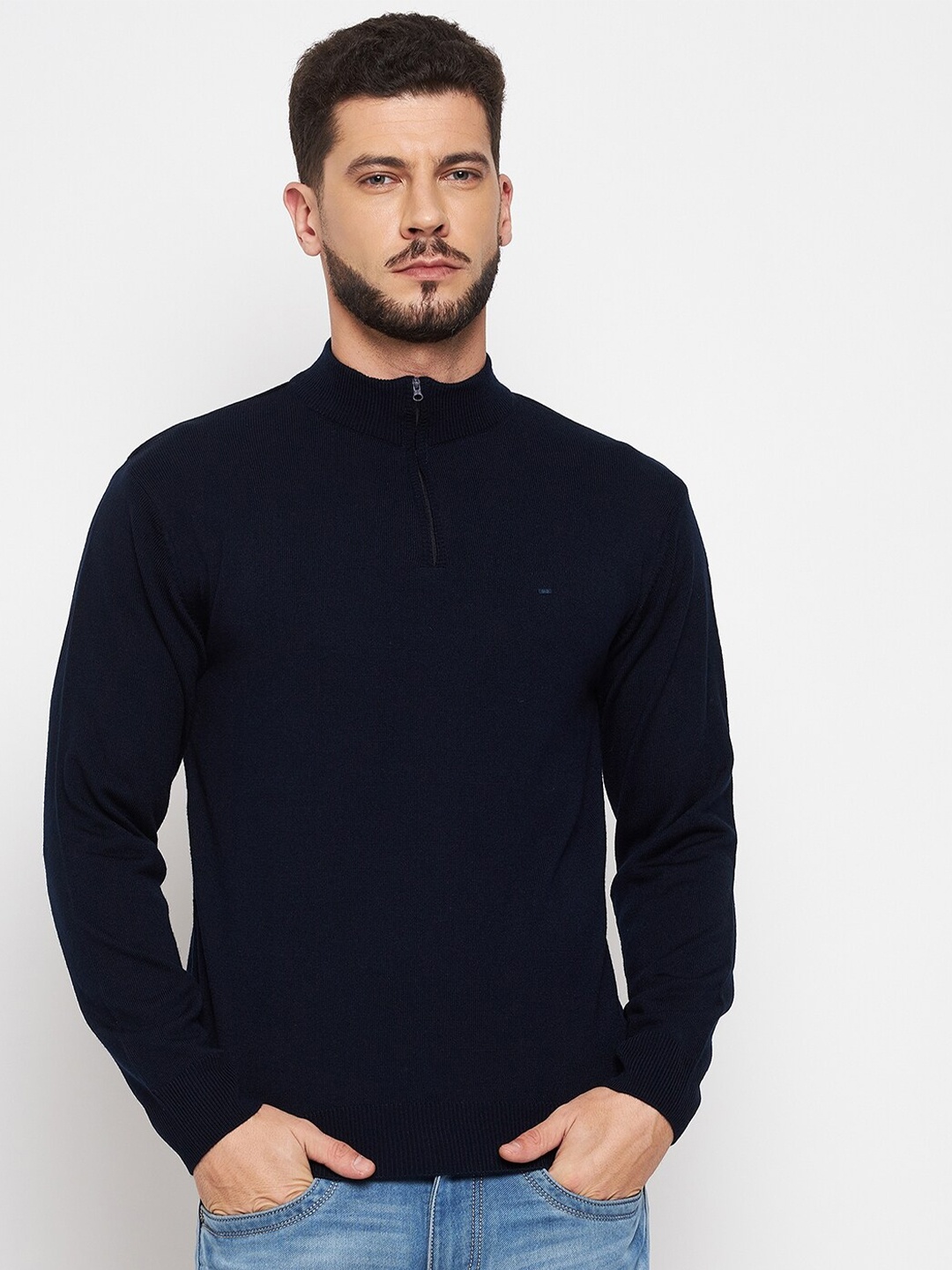 

Okane Men Navy Blue Solid Pullover