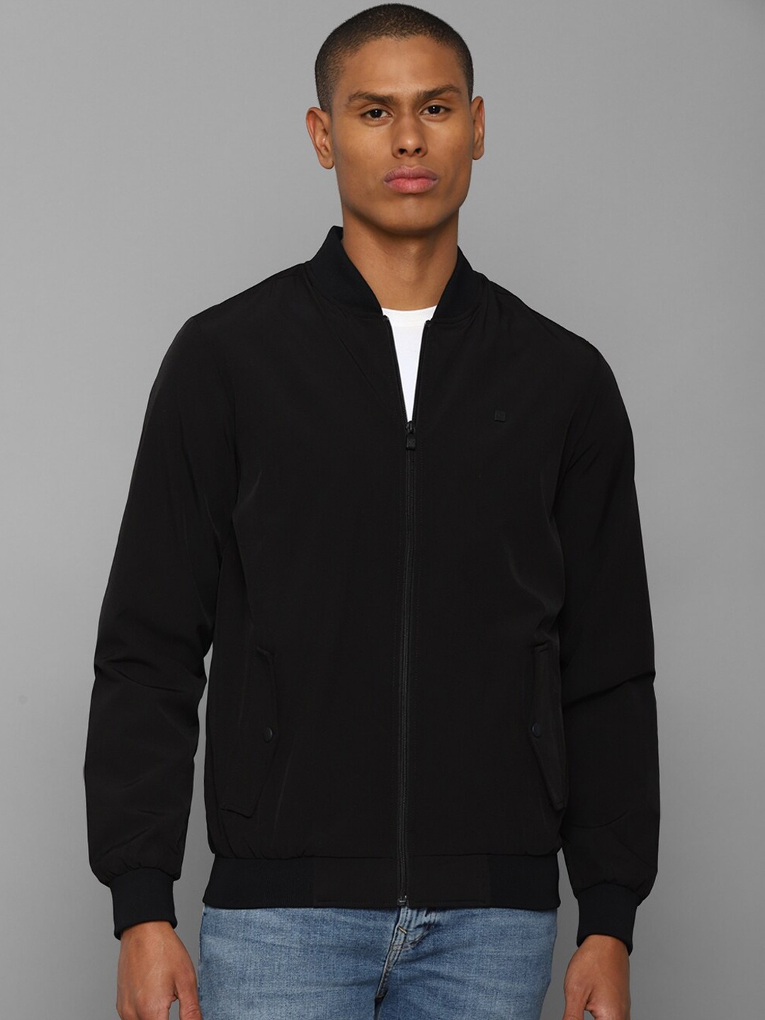 

Allen Solly Men Black Mock Collar Bomber Jacket