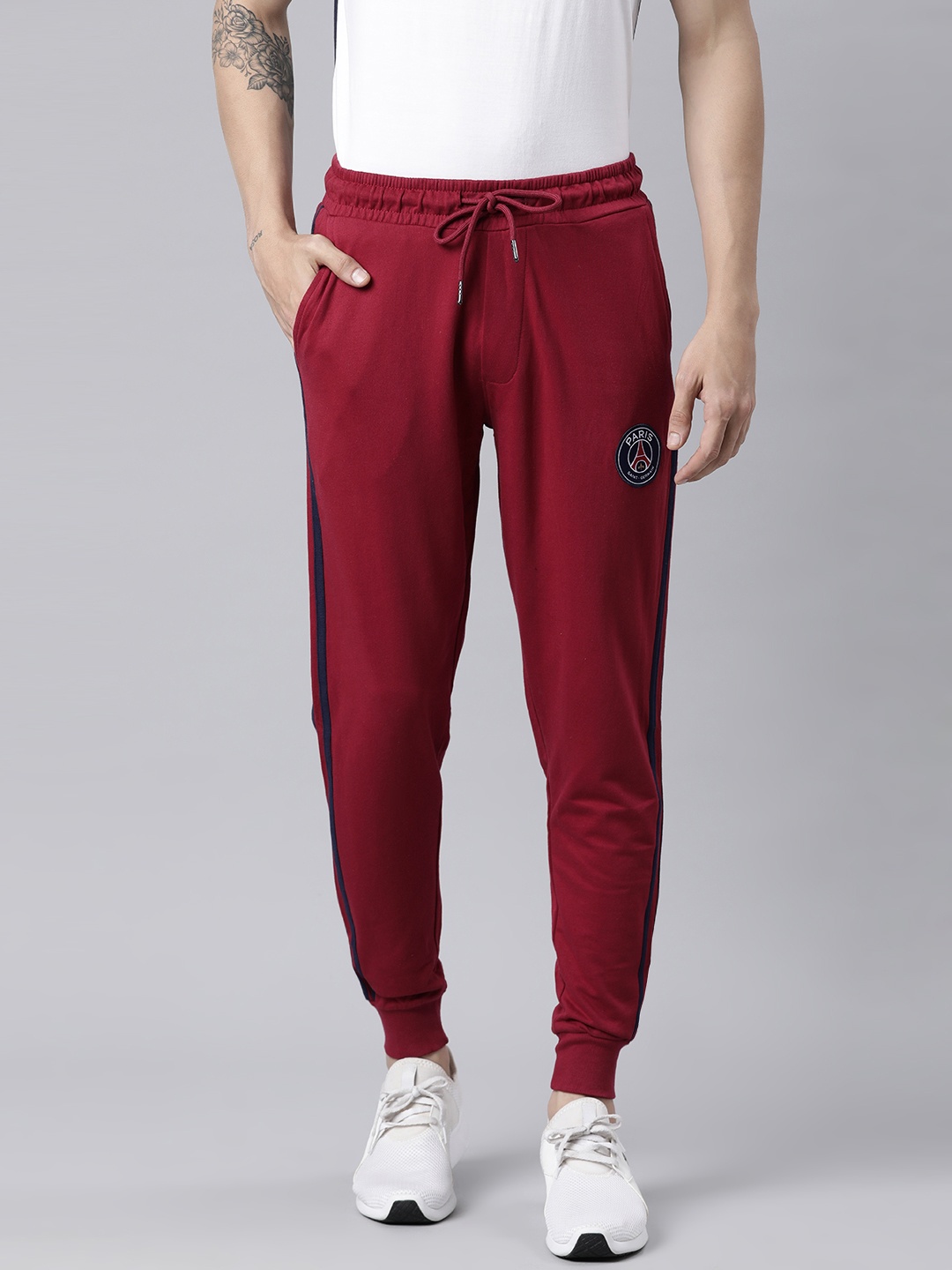

PSG Men Maroon Solid Regular-Fit Side Stripes Joggers