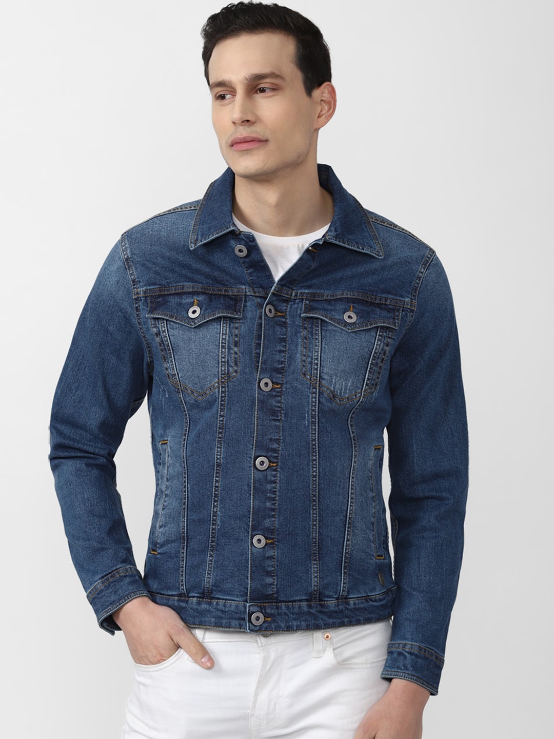 

Peter England Casuals Men Blue Cotton Washed Crop Denim Jacket