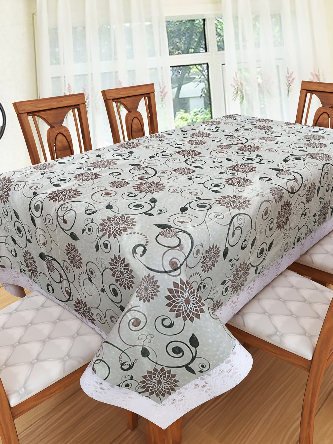 

Clasiko Brown & Black 6-Seater Floral Table Cover