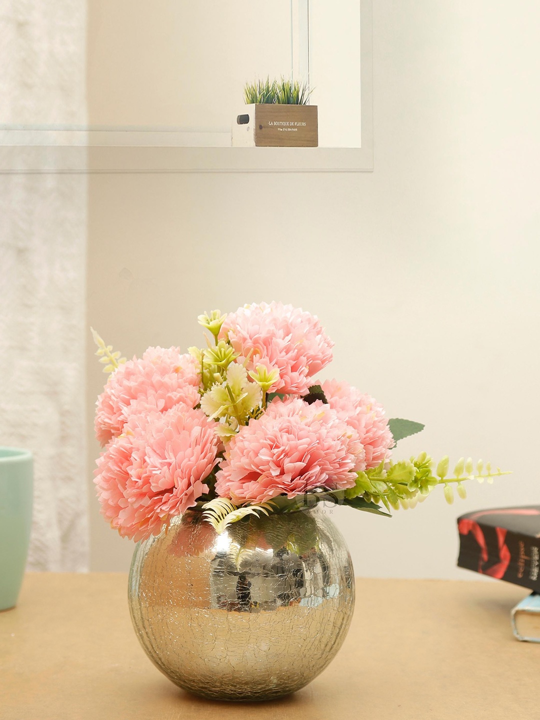 

BS AMOR Pink & Gold-Toned Solid Artificial Flowers With Pot