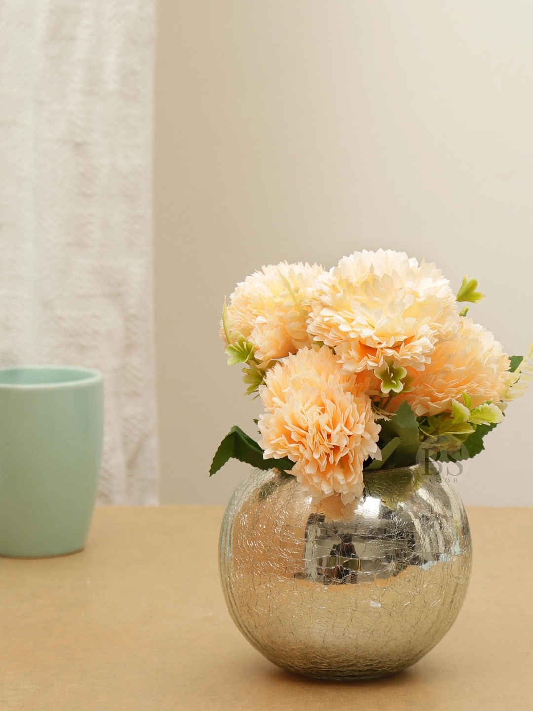 

BS AMOR Peach-Colored Dahlia Artificial Flowers With Glass Vase