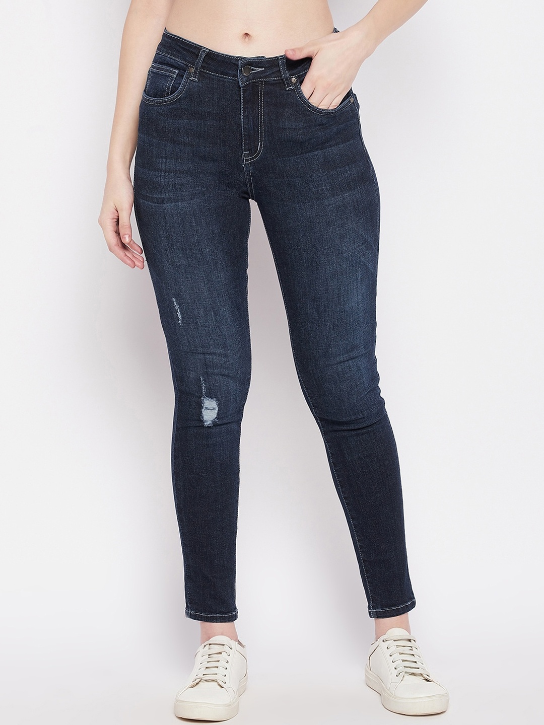 

Madame Women Black Skinny Fit Low Distress Light Fade Jeans