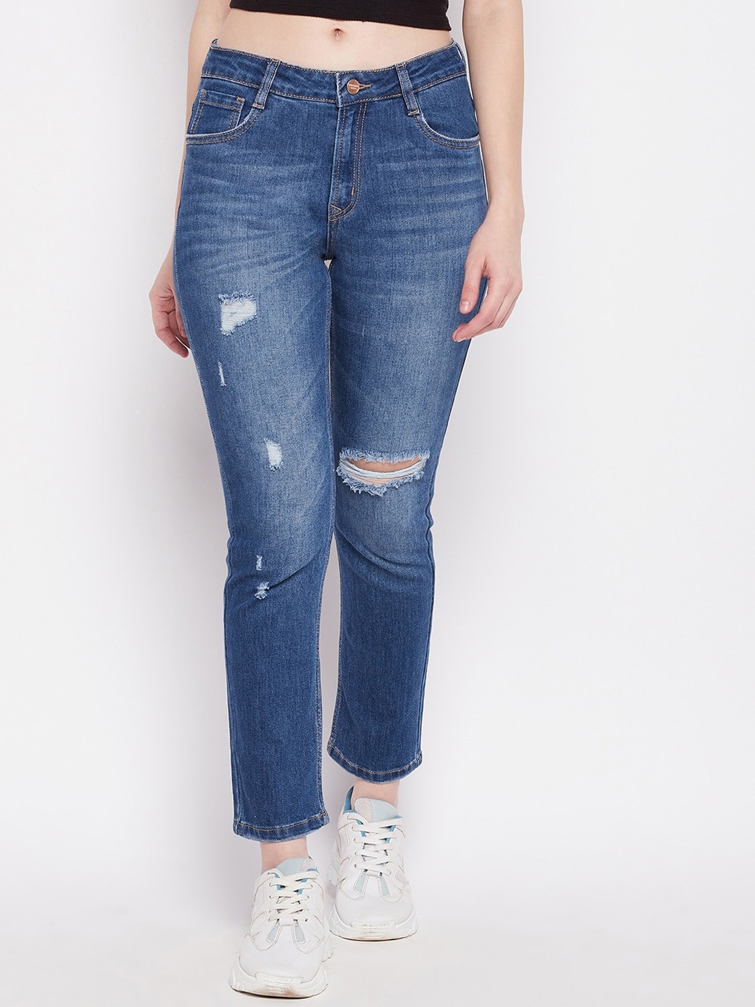 

Madame Women Blue Slim Fit Mildly Distressed Light Fade Jeans