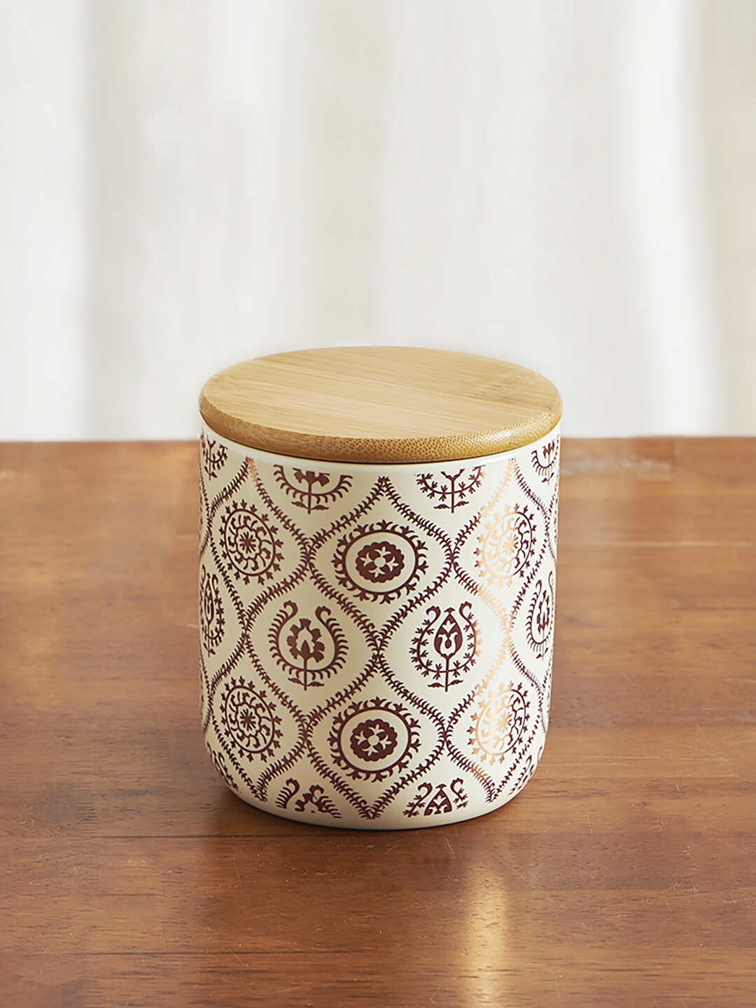 

Chumbak Gold-Toned Printed Ceramic Jar Gift Box, Off white