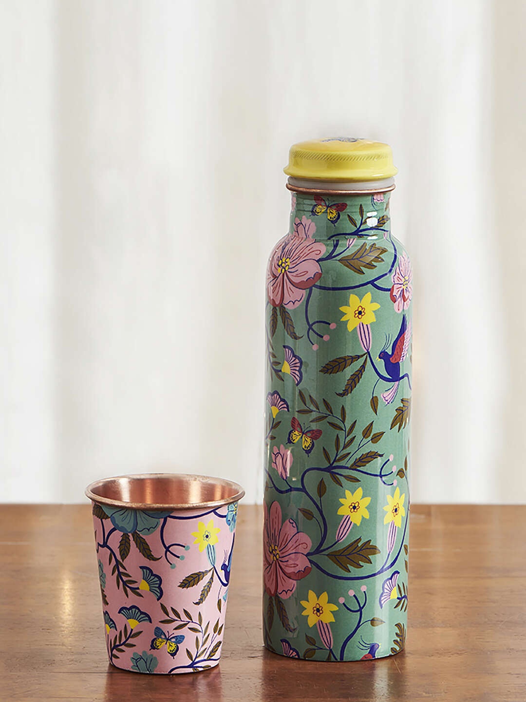

Chumbak Blue Painted Copper Bottle with Tumbler Gift Sets
