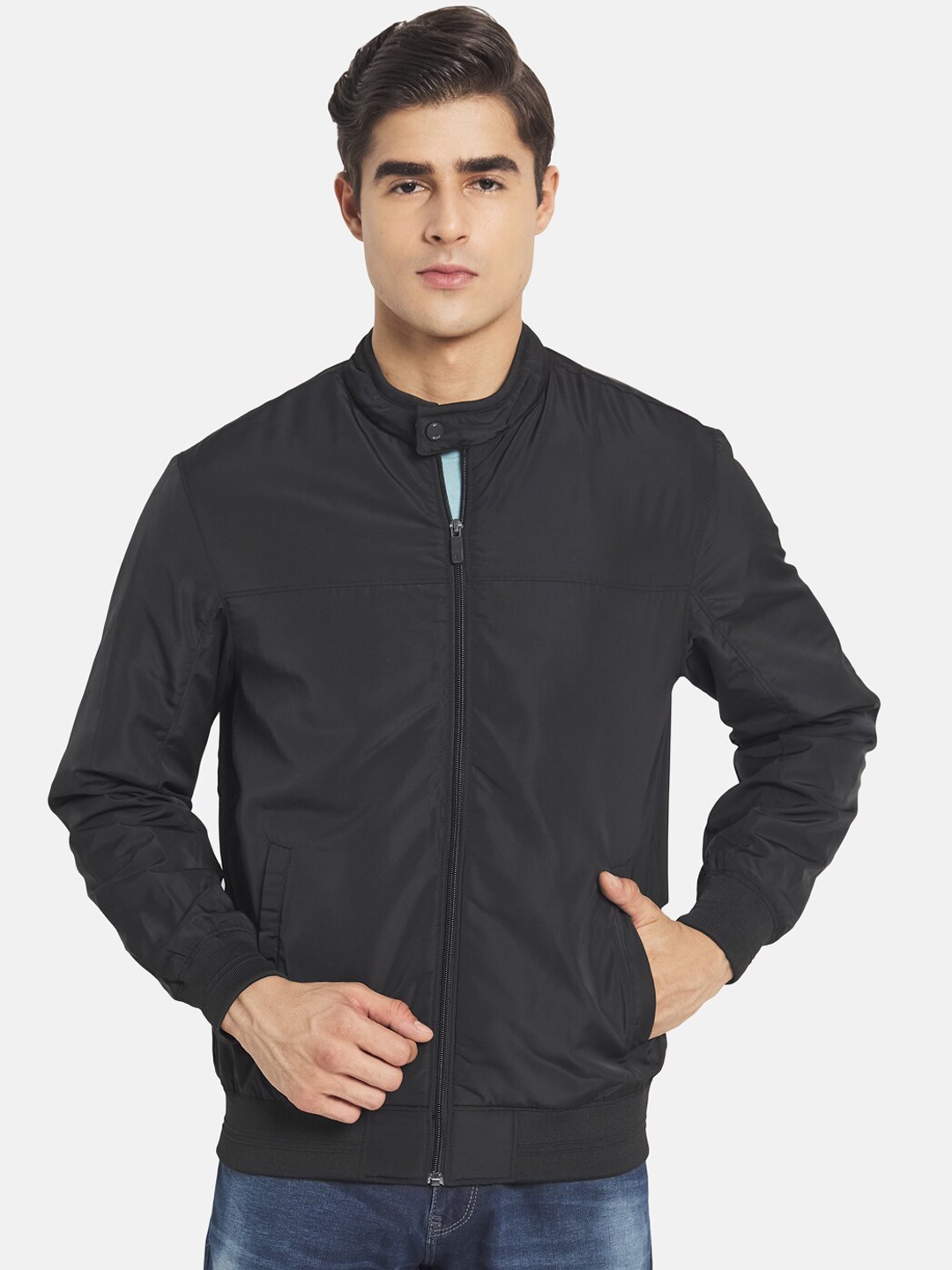 

METTLE Men Black Solid Bomber Jacket
